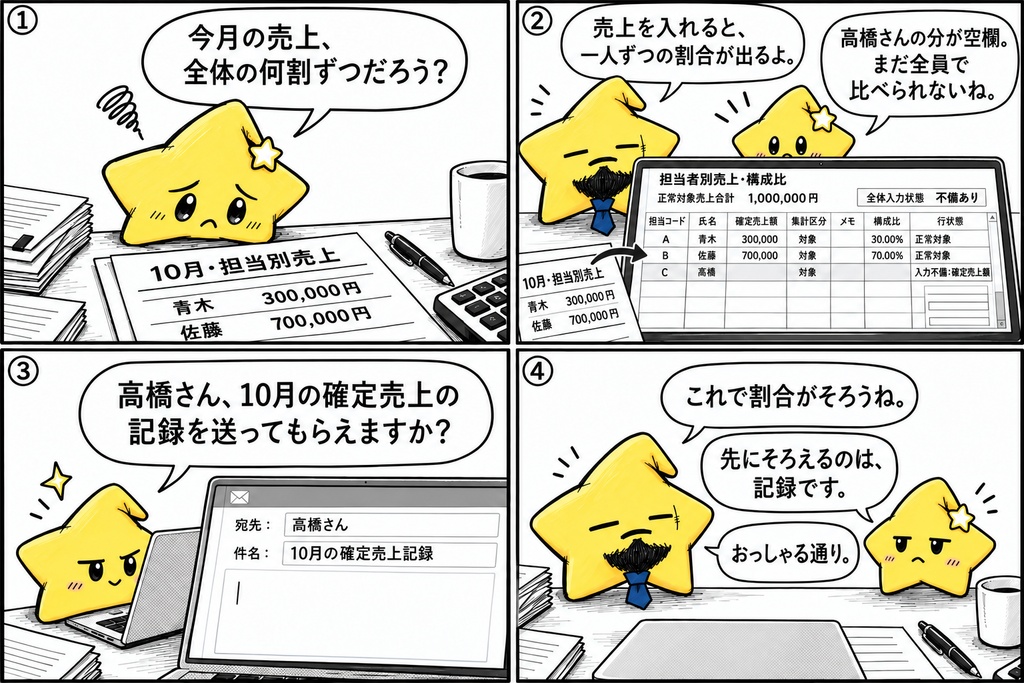 担当別売上の確認|金額・構成比 Excel