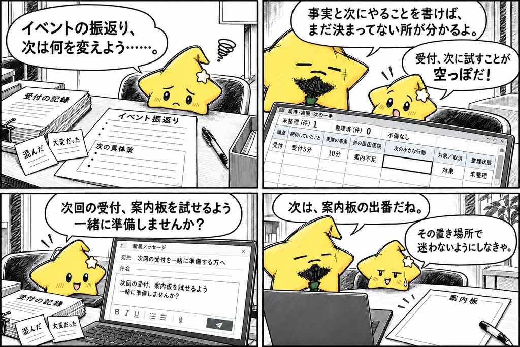 活動振り返り|期待・事実・次行動 Excel