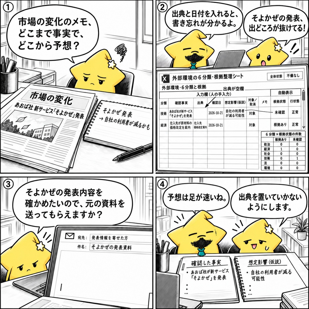 外部環境整理|事実・出典・影響仮説 Excel
