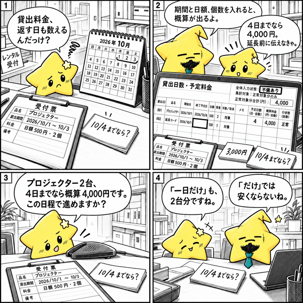 レンタル料金計算|予定日数・概算料金 Excel