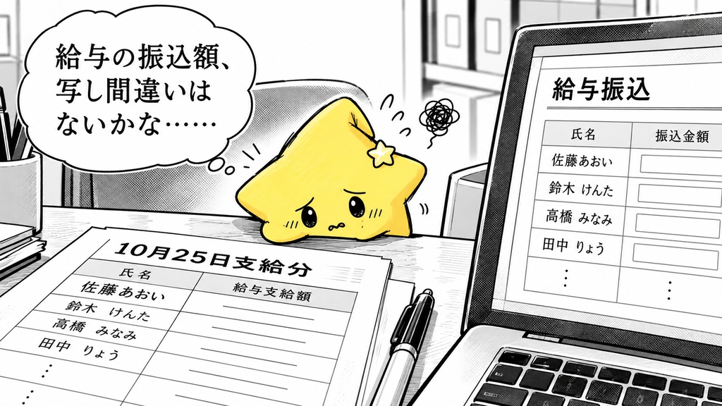 給与振込前の照合｜確定額・銀行入力額 Excel