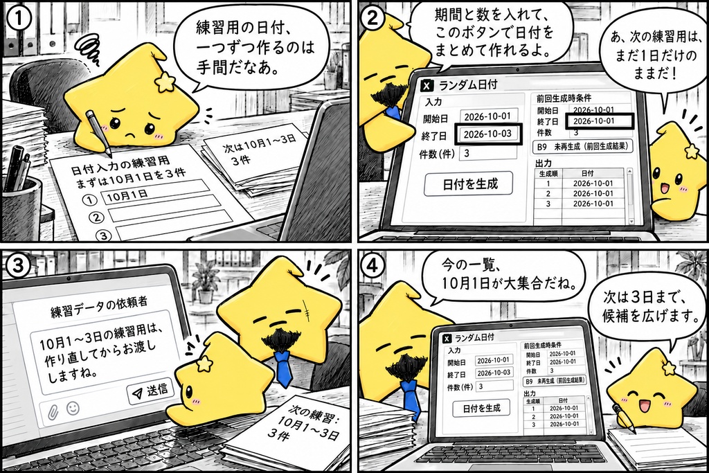 練習用日付の作成|ランダム日付 Excel