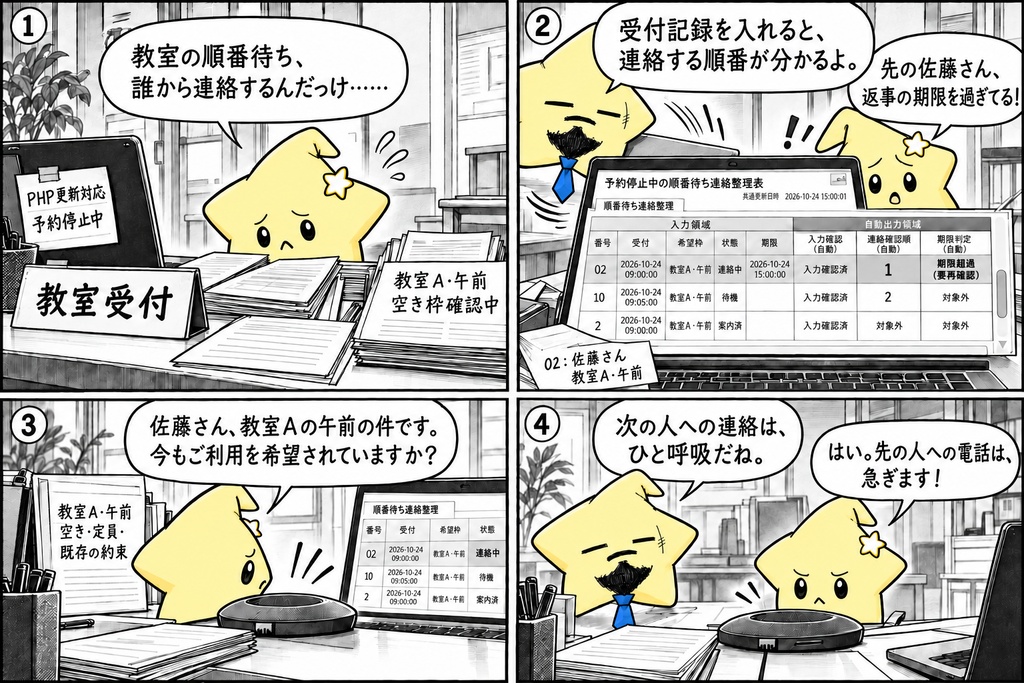順番待ち連絡管理|連絡順・期限 Excel