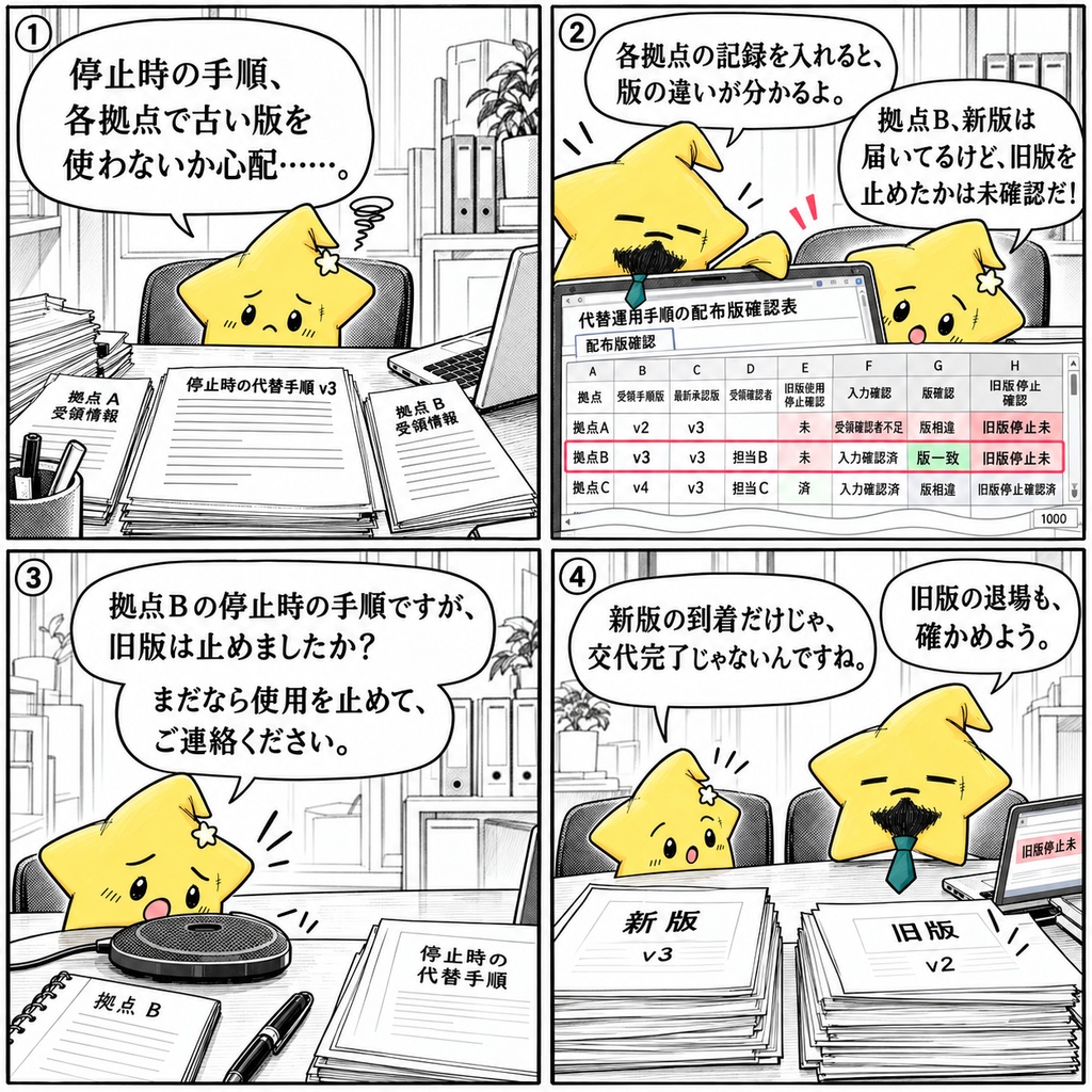 代替手順の版確認|旧版停止確認 Excel