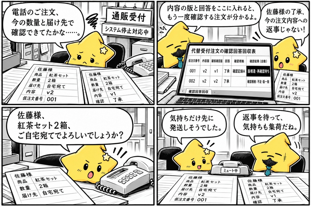 代替注文の確認管理|回答・版照合 Excel