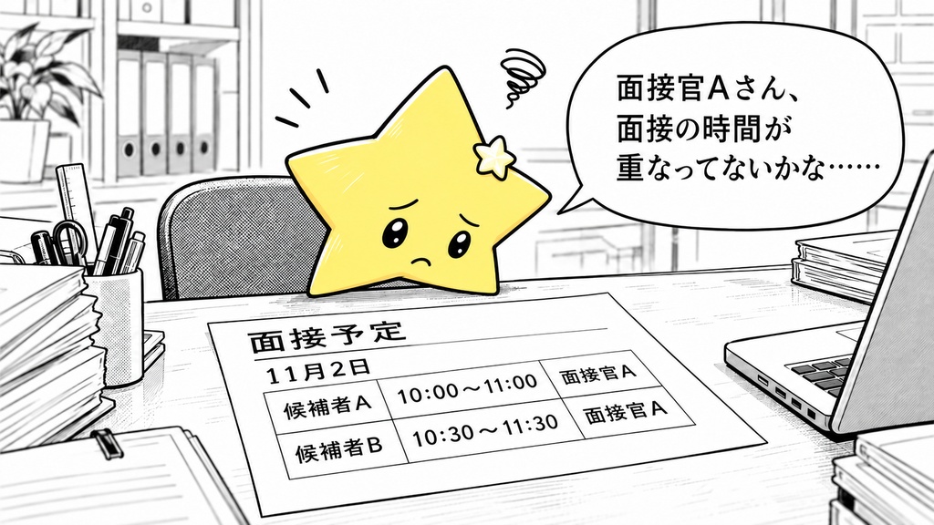 採用面接の重複確認｜同一面接官・時間 Excel