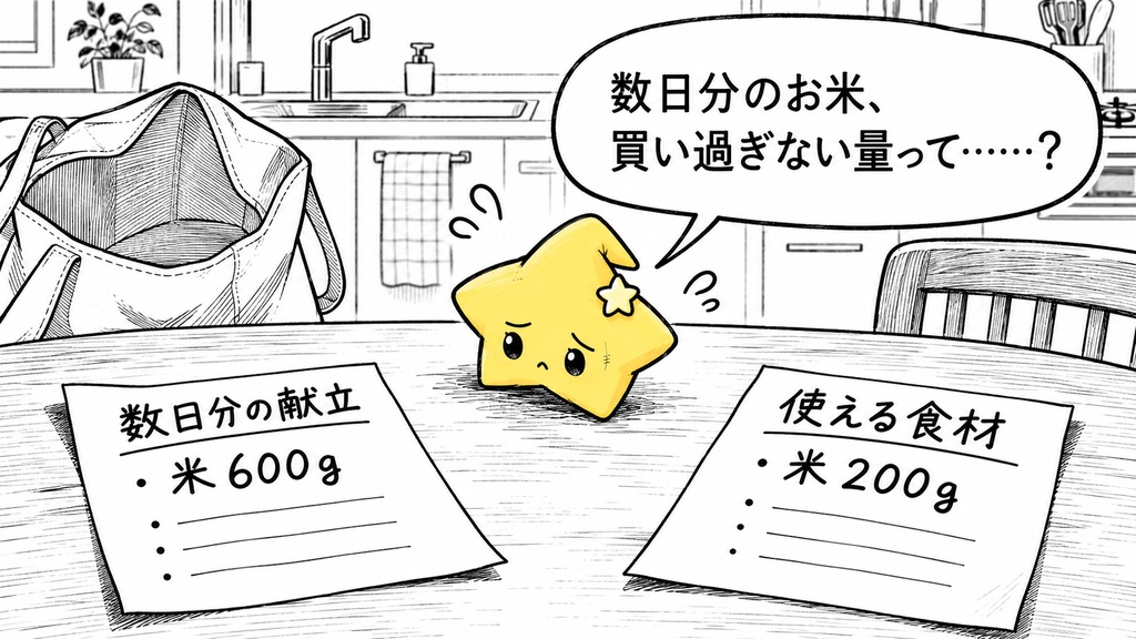 食材の買物準備｜不足量 Excel
