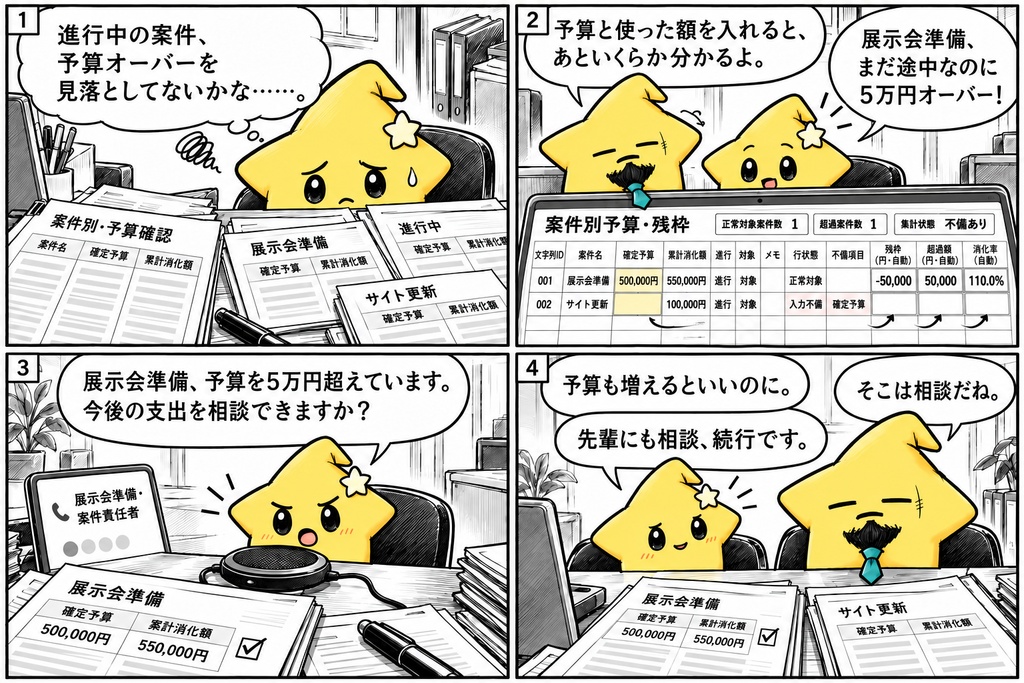 複数案件の予算確認|残枠・超過額 Excel