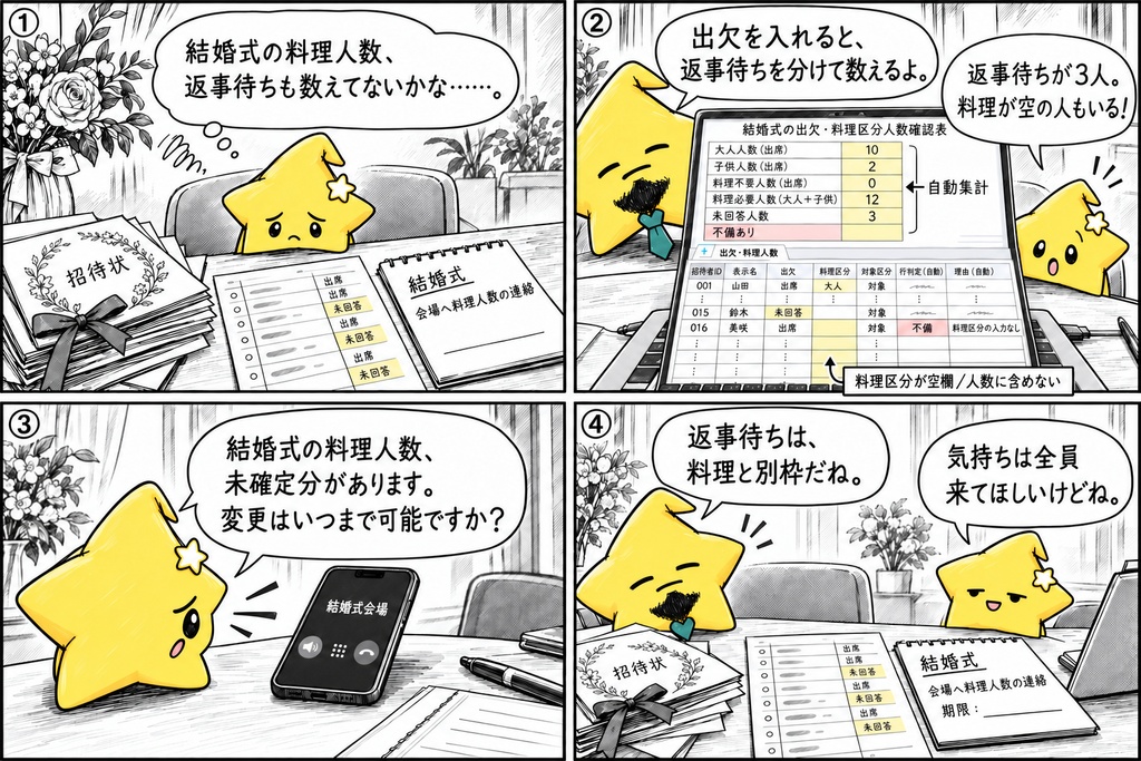 結婚式の人数確認|料理区分・未回答 Excel