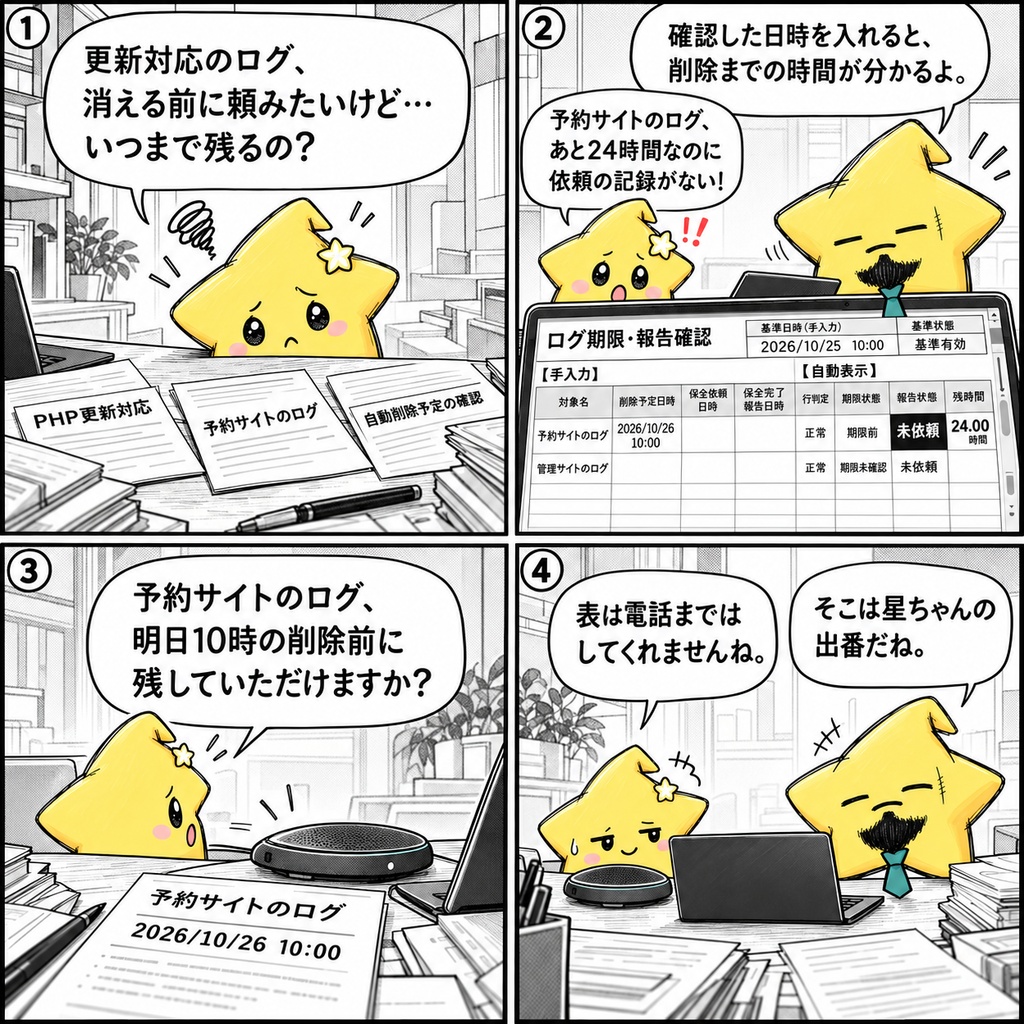 ログ期限の確認|残時間・完了報告 Excel