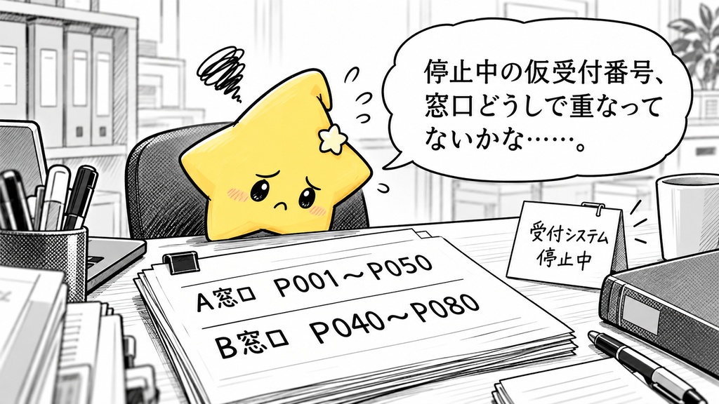 仮受付番号の窓口別割当｜範囲重複 Excel
