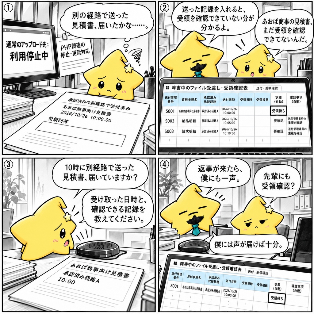 障害時の資料受領確認|受領待ち・根拠不足 Excel