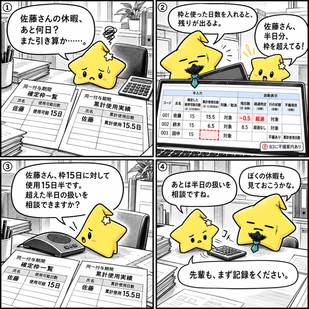 休暇残数確認|残日数・超過 Excel