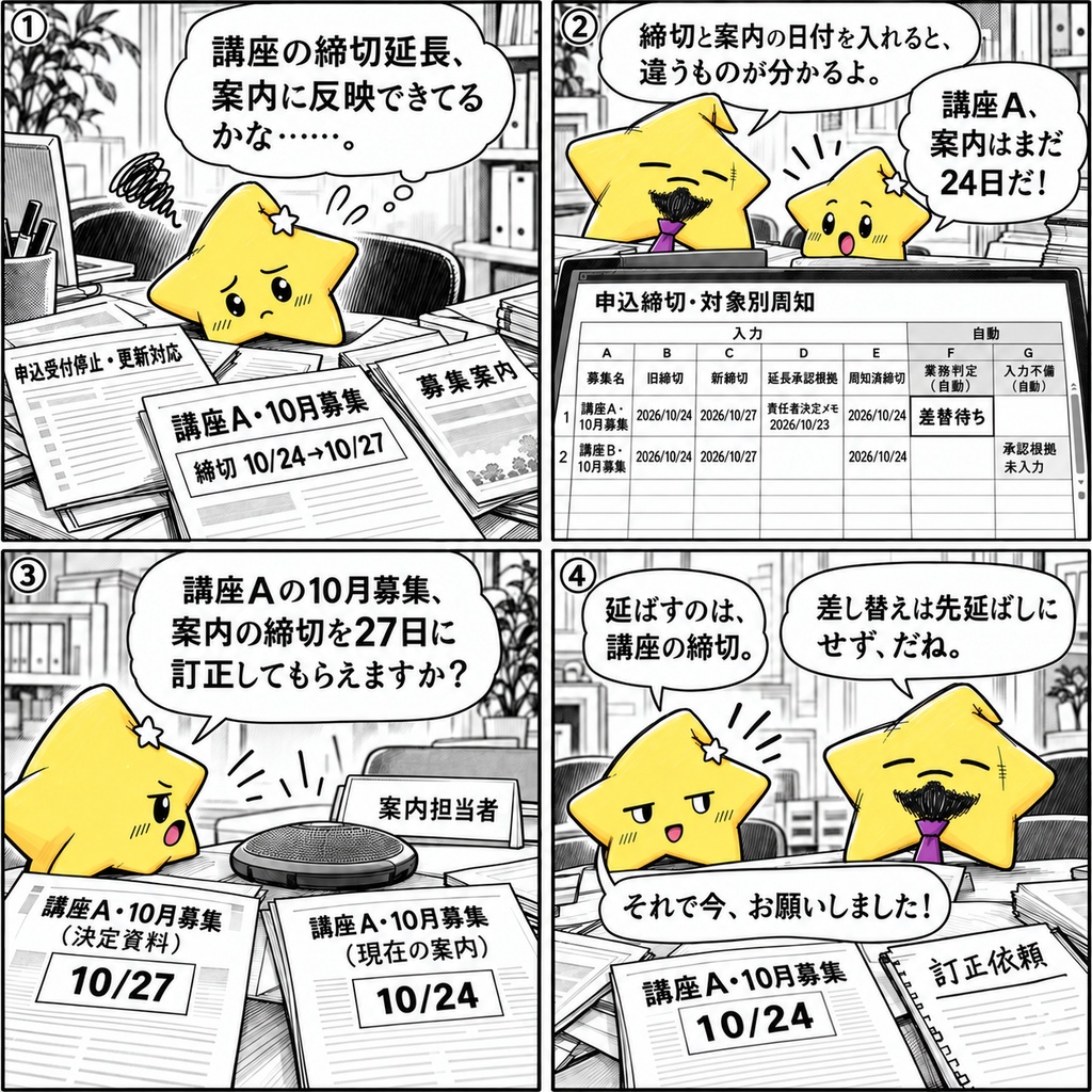 申込締切延長|案内締切の照合 Excel