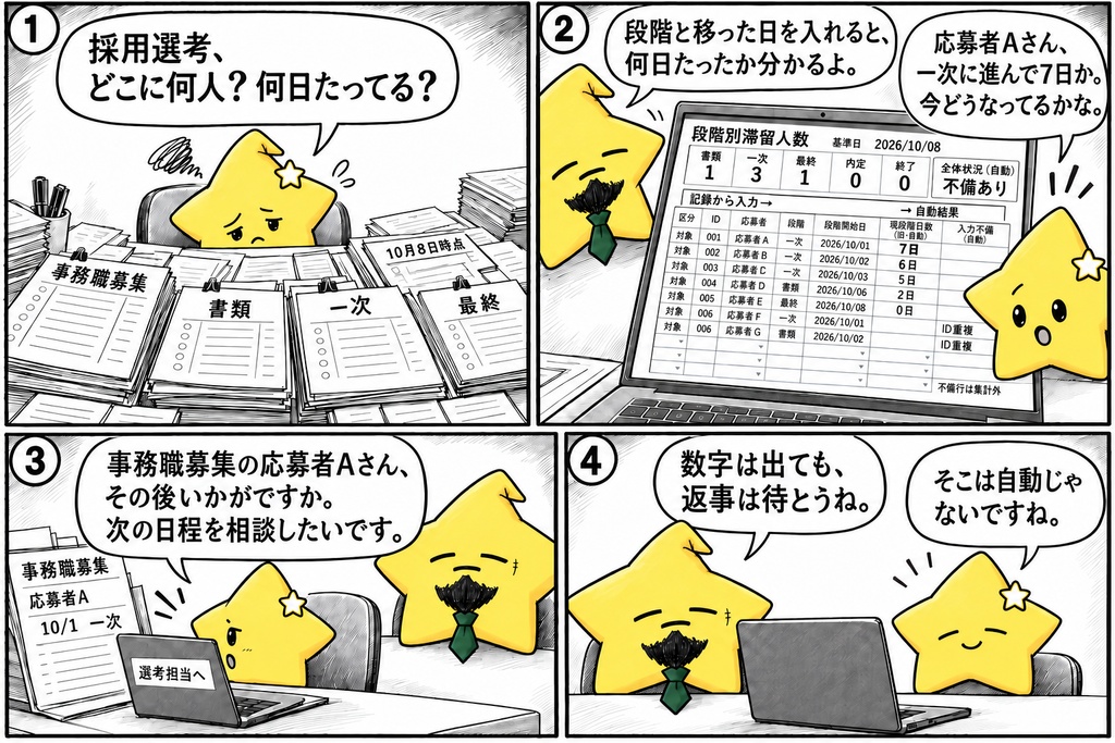 採用選考|段階別人数・現段階日数 Excel
