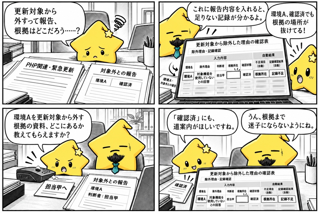 更新対象の除外理由確認|根拠・未確認 Excel