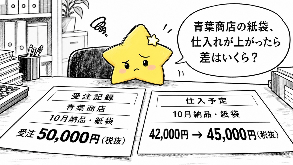 受注・仕入予定の比較｜差額・差額率 Excel