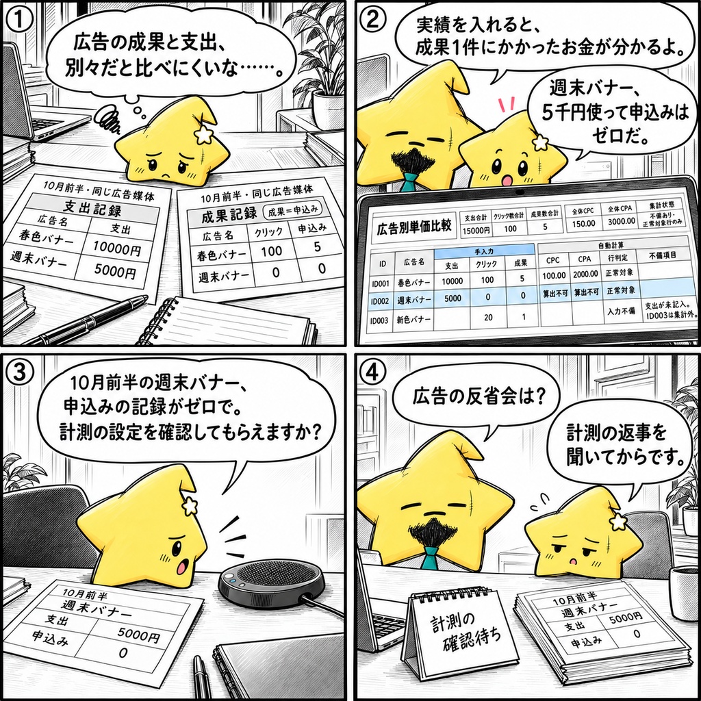 広告比較|クリック単価・成果単価 Excel