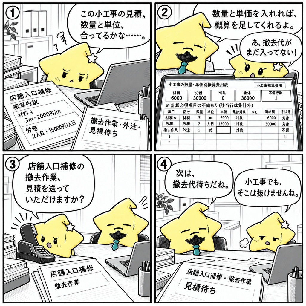 小工事の概算費用|数量・単価 Excel