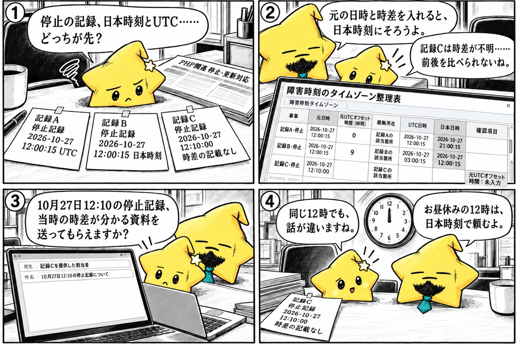 障害時刻の換算|UTC・日本日時 Excel