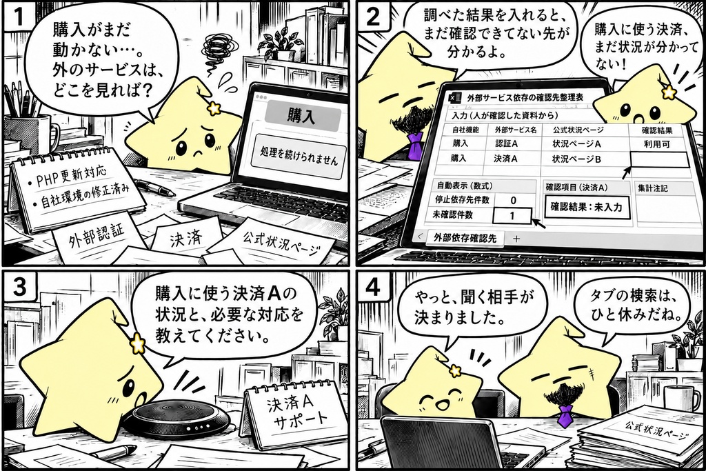 外部サービスの確認先整理|状況ページ Excel