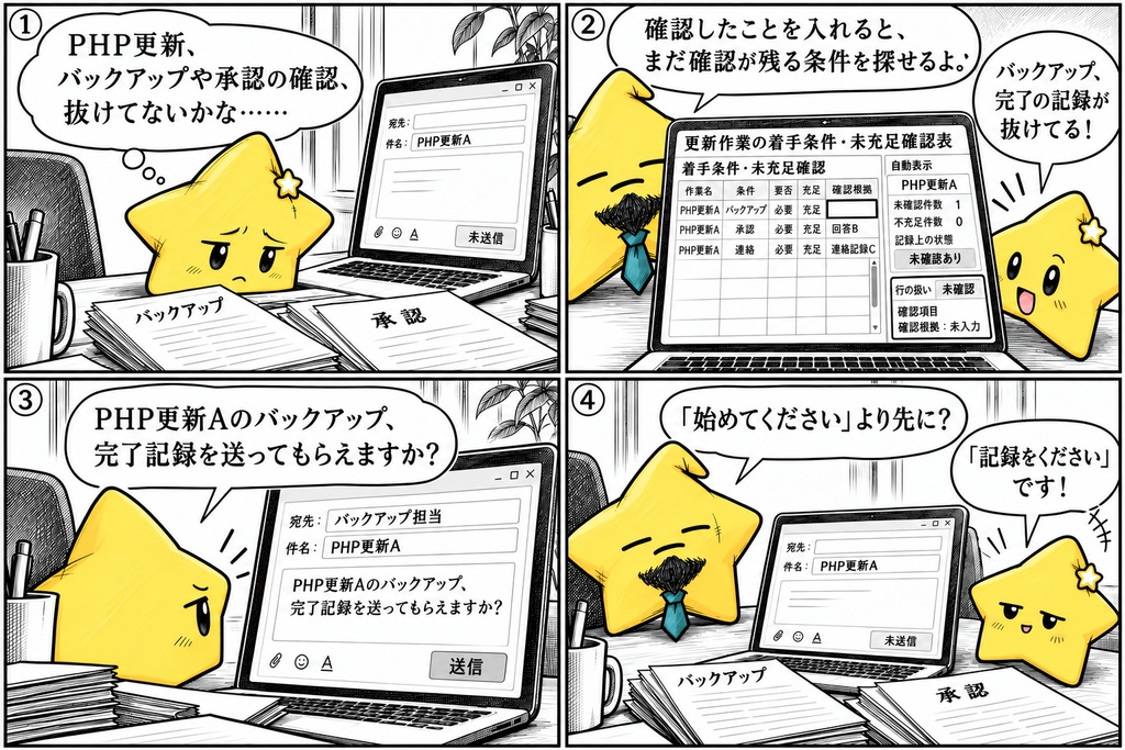更新作業の着手条件確認|未確認・不充足 Excel