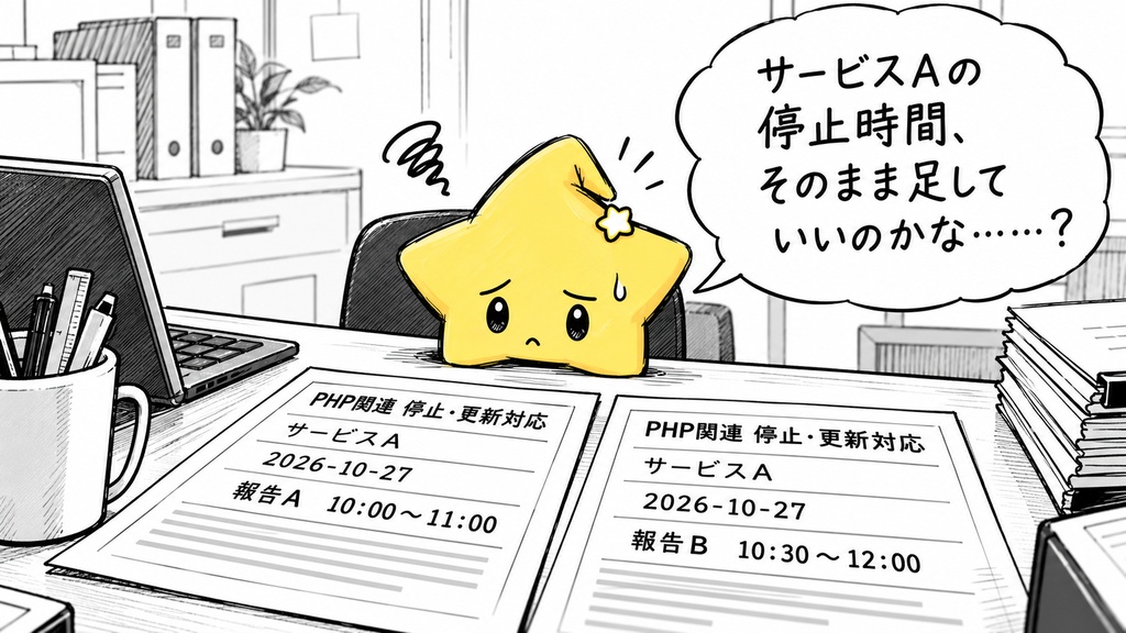 障害停止時間の集計｜区間重複確認 Excel