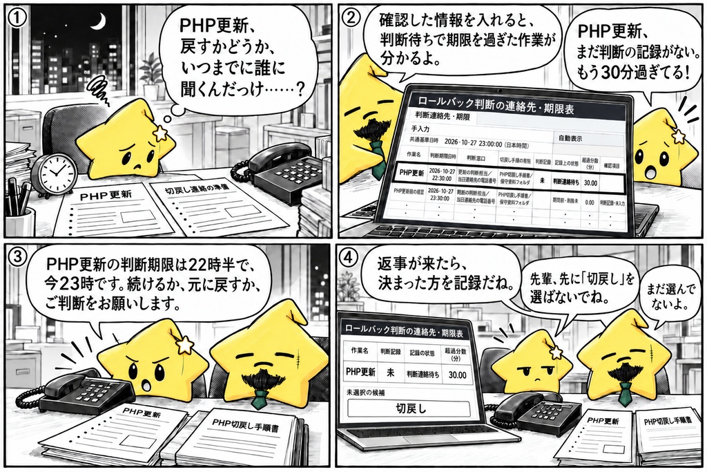 切戻し判断の連絡|窓口・期限 Excel