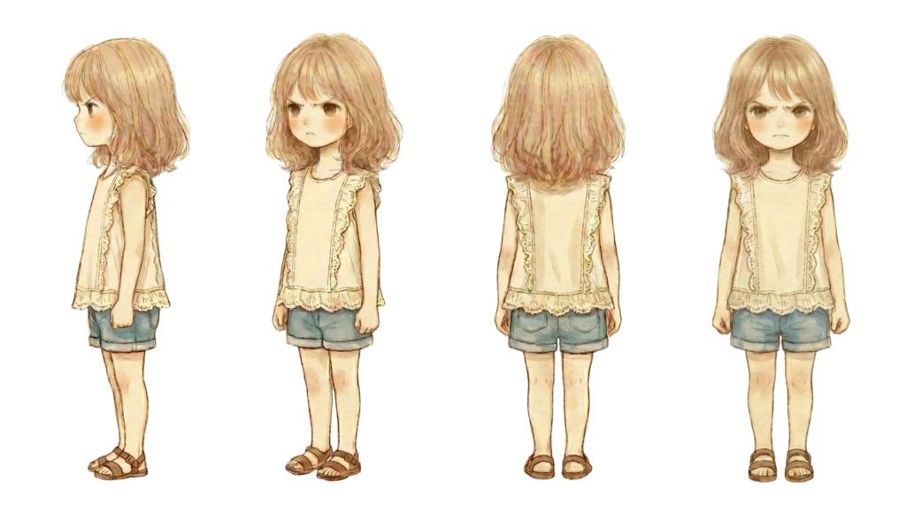 キャラ素材｜怒り顔セット（4方向まとめ）