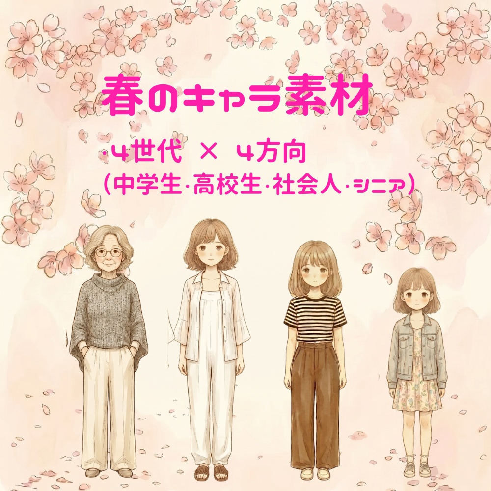 キャラクター素材｜春セット（4方向）