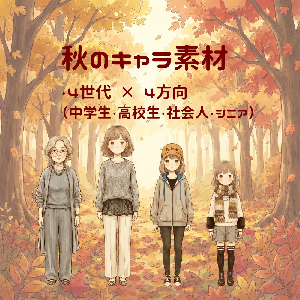 キャラクター素材｜秋セット（4方向）
