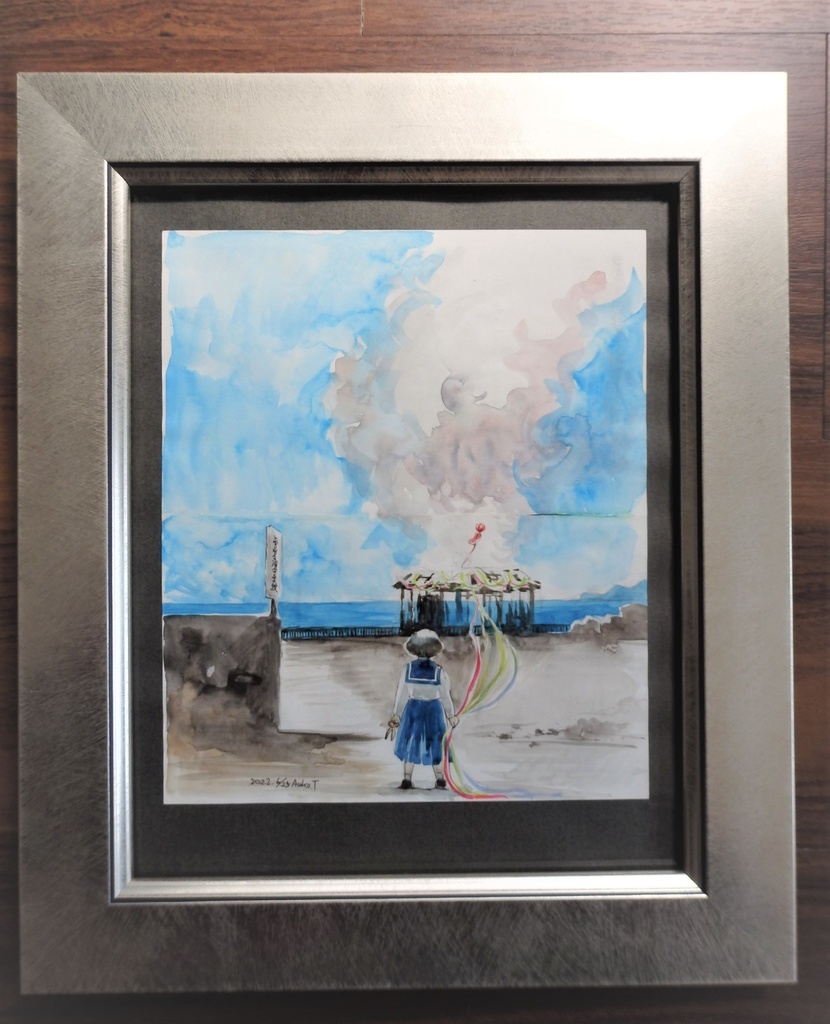 24時間限定タイムセール 額装 和紙に描かれた抽象画 57×45㎝水彩画 絵画 アート 美術 芸術 絵画