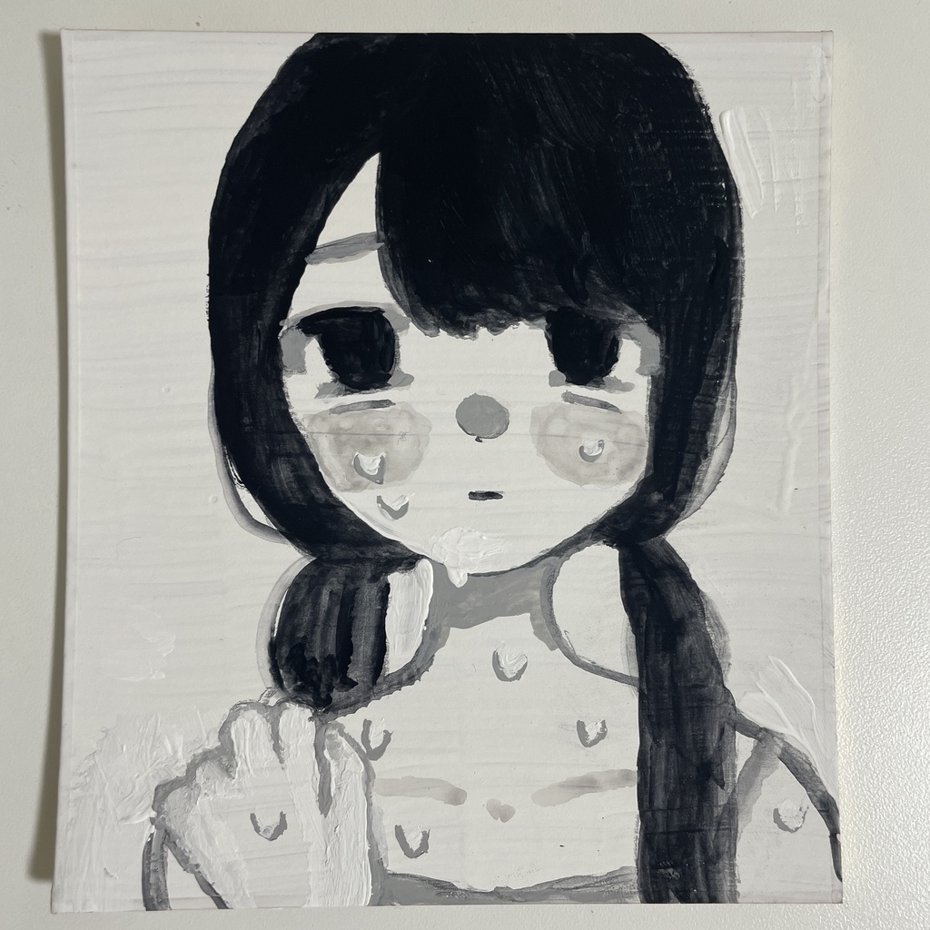 アナログ原画　暑いね　アクリル絵の具　ミニ色紙