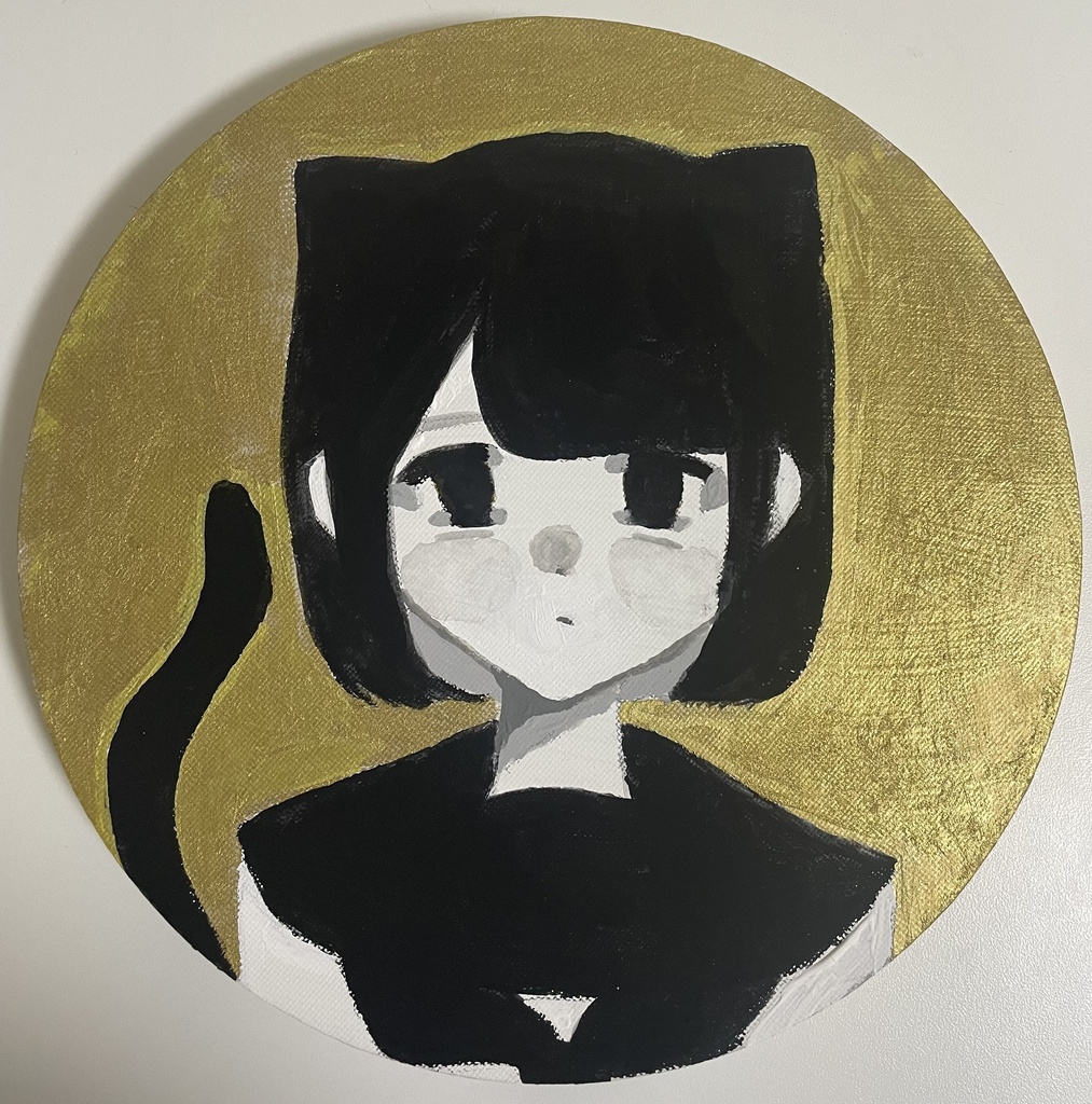 アナログ原画　アクリル絵の具　丸型キャンバス