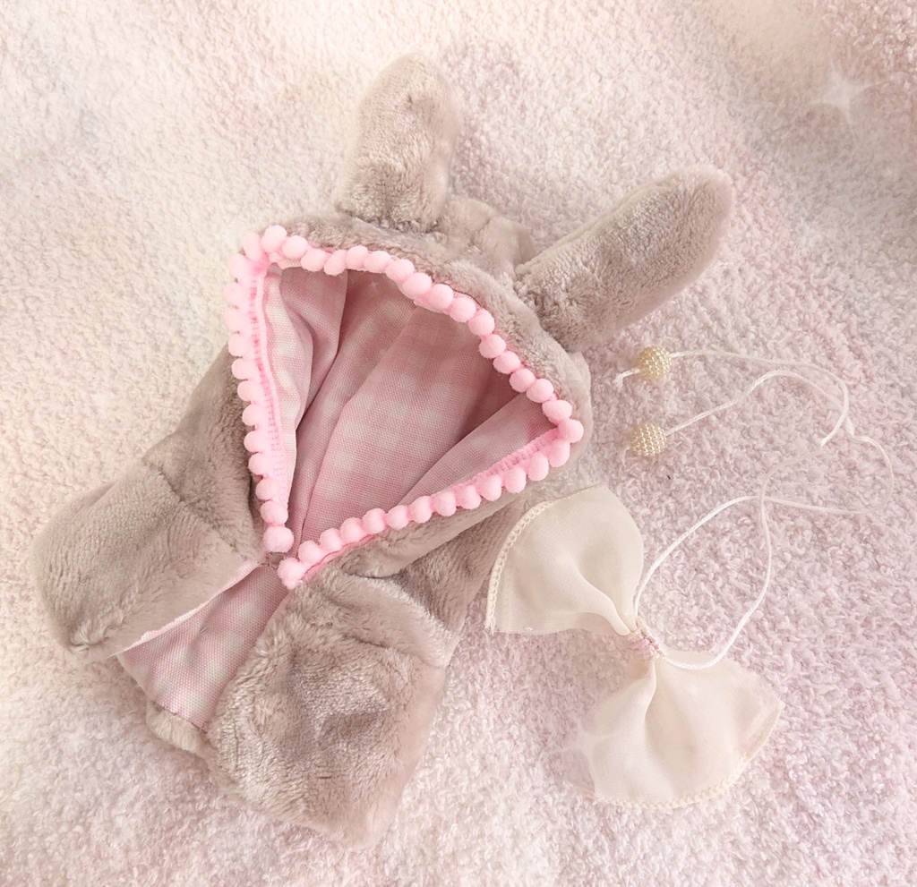 ぬい用❤うさぎさんフードポンチョ🐰ピンク