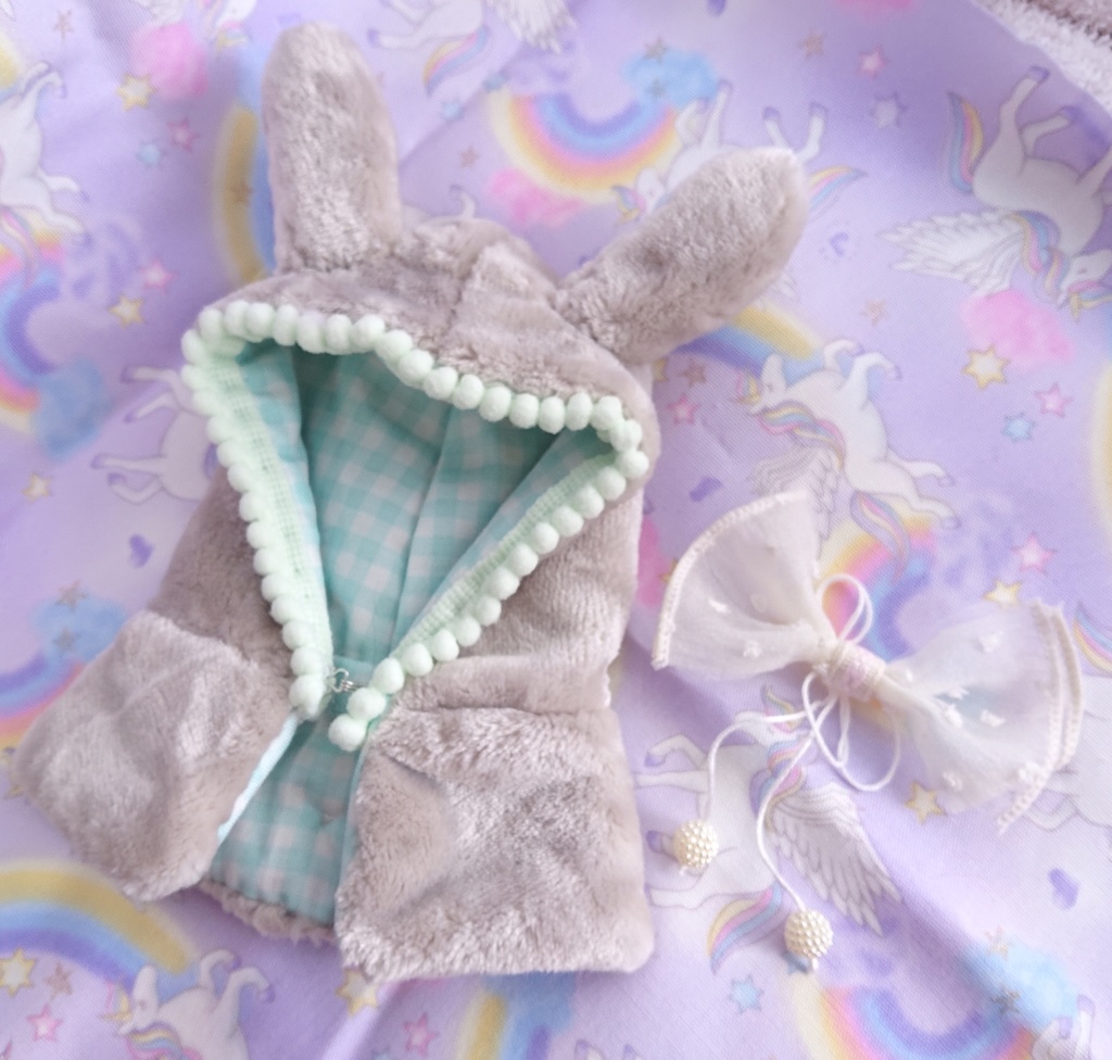 ぬい用❤うさぎさんフードポンチョ🐰ミント