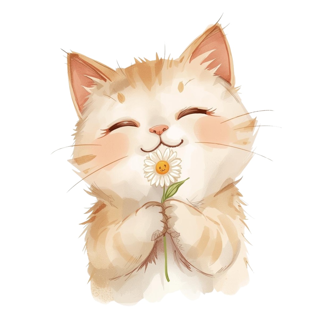 やさしい猫と花束のクリップアートセット 10PNG 背景透過/表示のみPDF/商用利用可