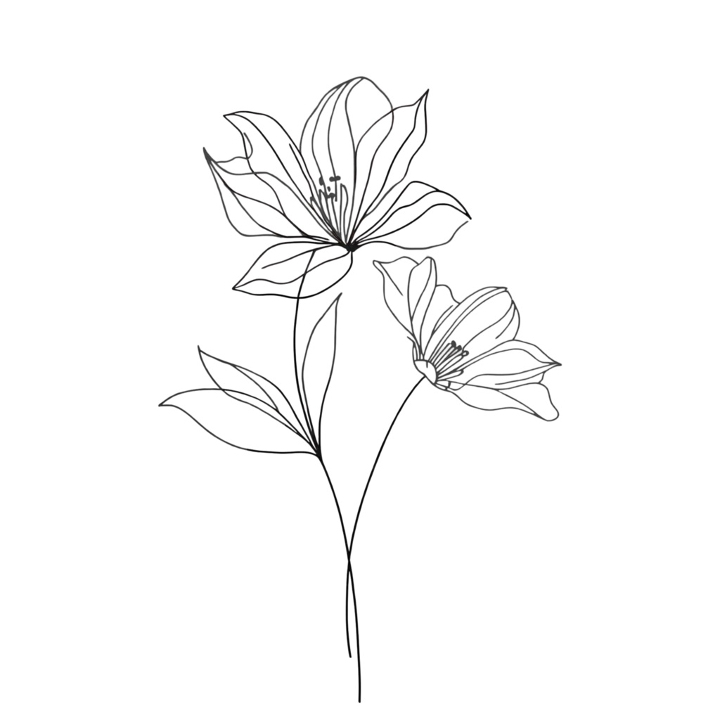 シンプルフラワーラインアート 8PNG /背景透過済/商用可・表示のみPDF
