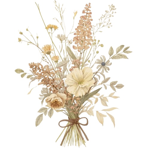 ナチュラル淡色ドライフラワー素材8点セット /背景透過PNG/表示のみPDF/商用利用可