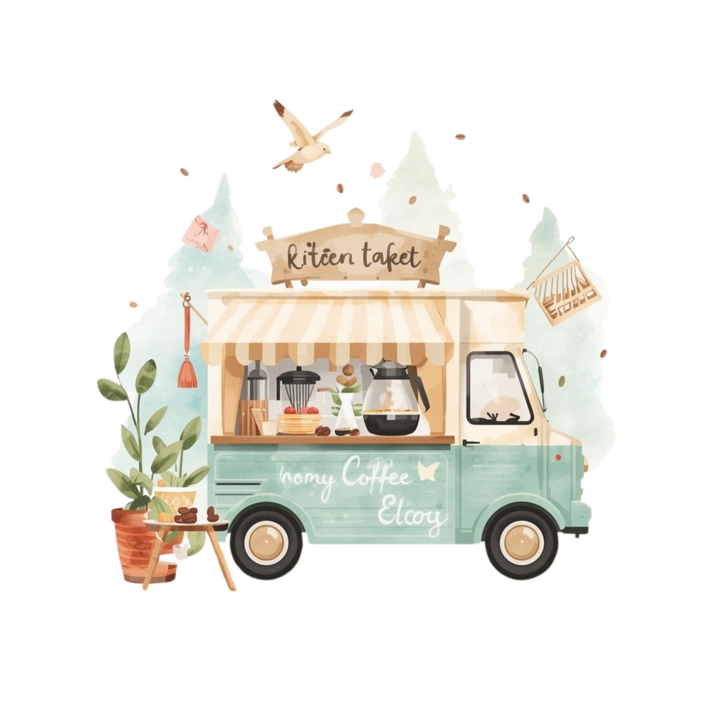 コーヒーマルシェ Canvaテンプレート|水彩キッチンカー|10点|3000px Coffee Market Canva Template|Watercolor Coffee Truck|10 Designs