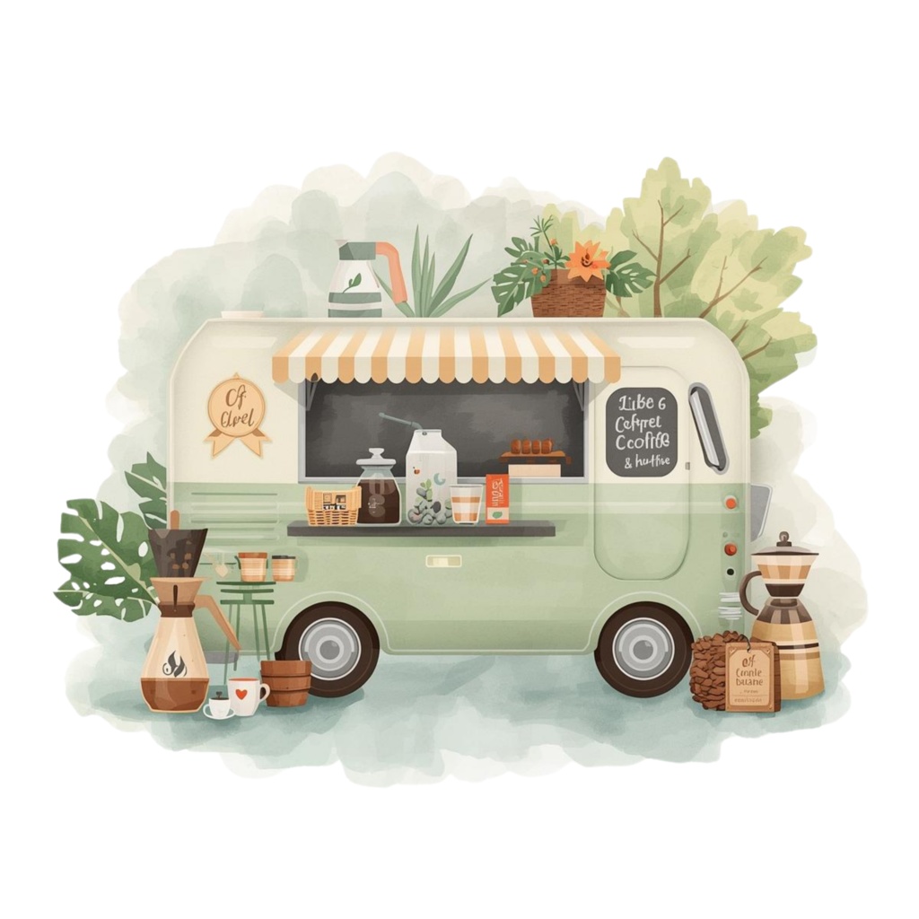 コーヒーマルシェ Canvaテンプレート|水彩キッチンカー|10点|3000px Coffee Market Canva Template|Watercolor Coffee Truck|10 Designs