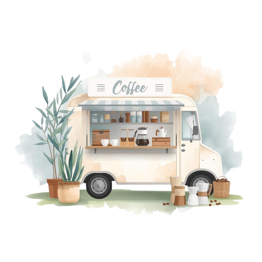 コーヒーマルシェ Canvaテンプレート|水彩キッチンカー|10点|3000px Coffee Market Canva Template|Watercolor Coffee Truck|10 Designs