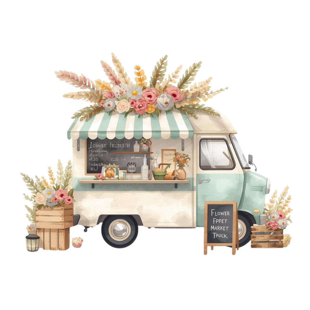 Flowerマルシェの水彩クリップアート|背景透過PNG 15点セット|3000px|商用利用可