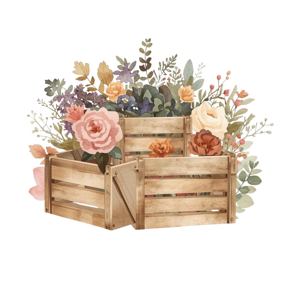 Flowerマルシェの水彩クリップアート|背景透過PNG 15点セット|3000px|商用利用可