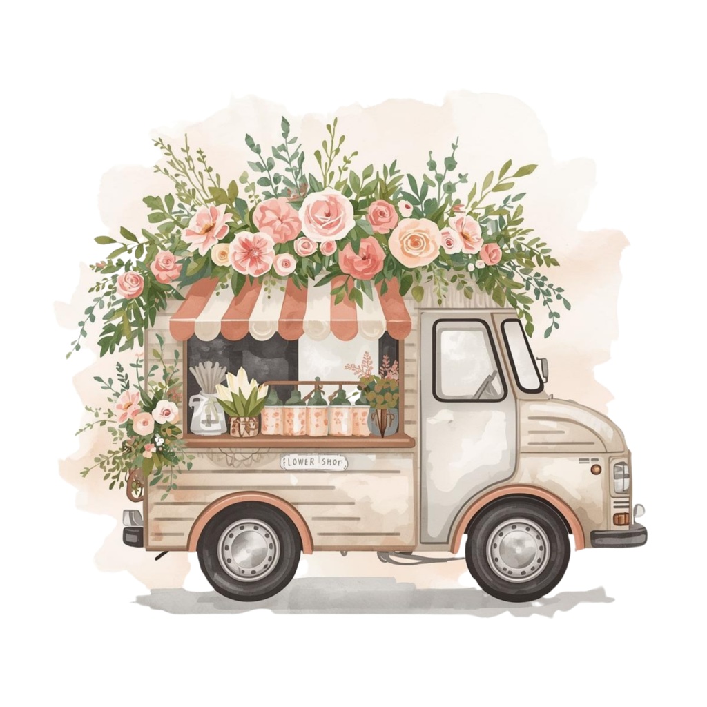 Flowerマルシェの水彩クリップアート|背景透過PNG 15点セット|3000px|商用利用可