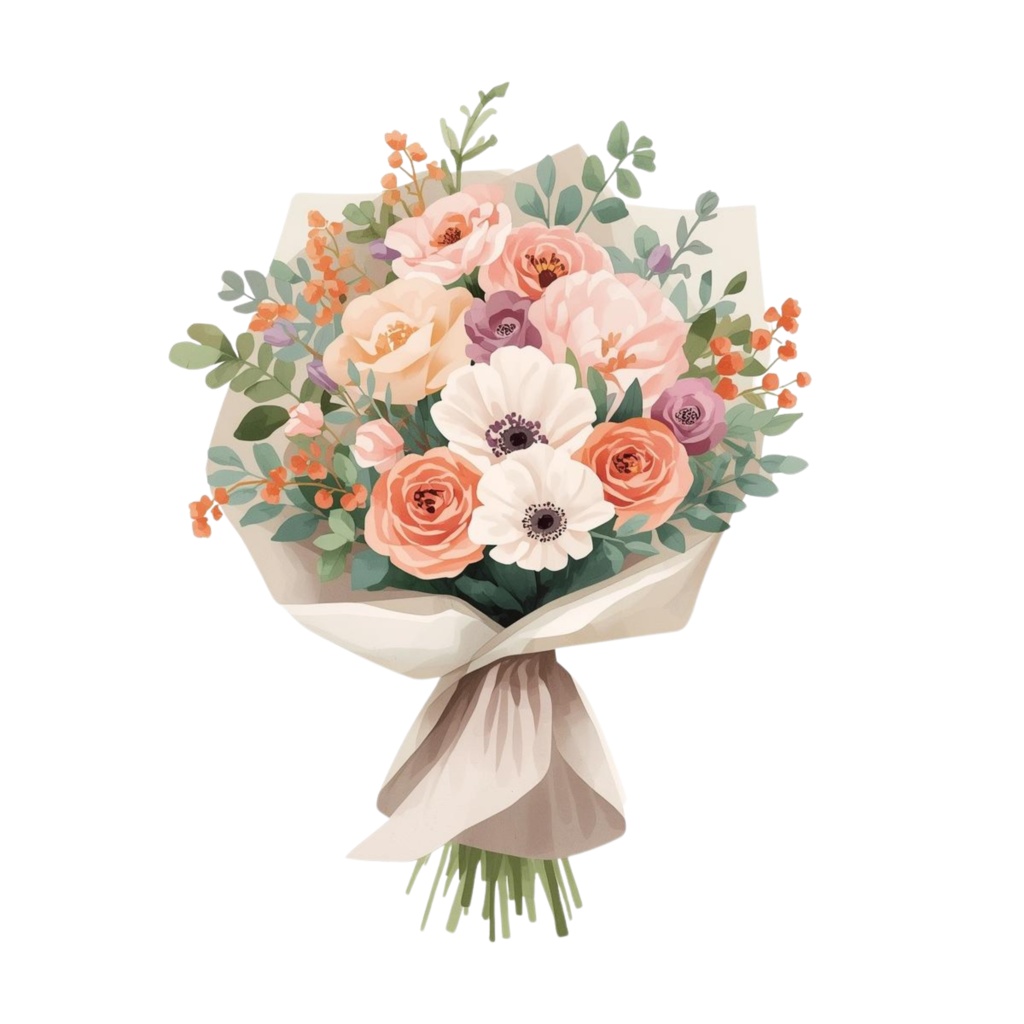 Flowerマルシェの水彩クリップアート|背景透過PNG 15点セット|3000px|商用利用可