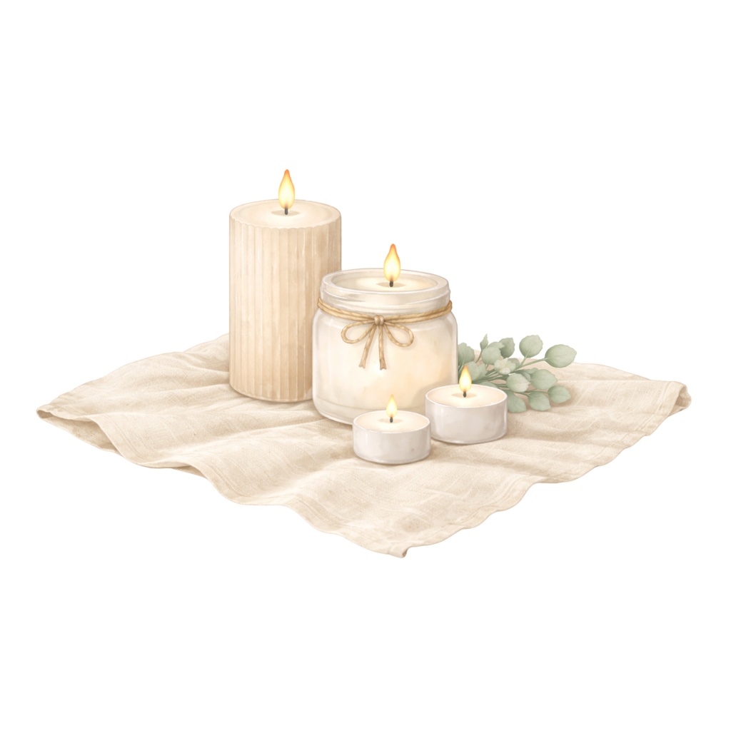 キャンドルとアロマのナチュラルマルシェ|水彩クリップアート15PNG|Canvaテンプレート|商用利用可