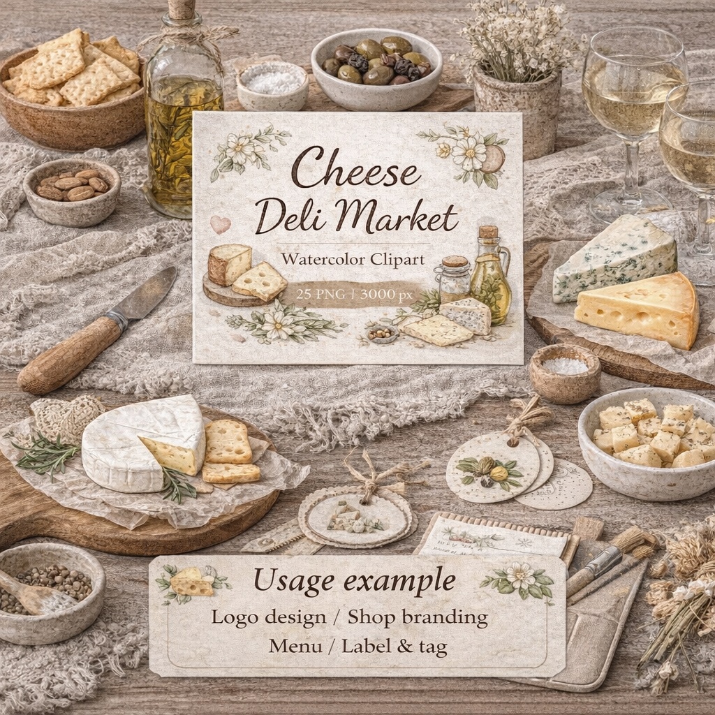 チーズデリマルシェ|水彩クリップアート15PNG|Canvaテンプレート・商用利用可