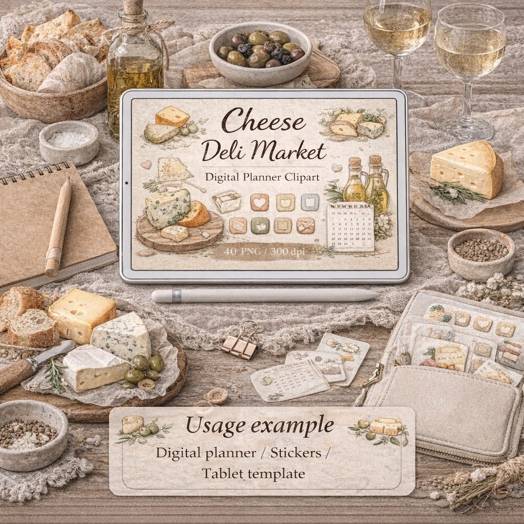 チーズデリマルシェ|水彩クリップアート15PNG|Canvaテンプレート・商用利用可