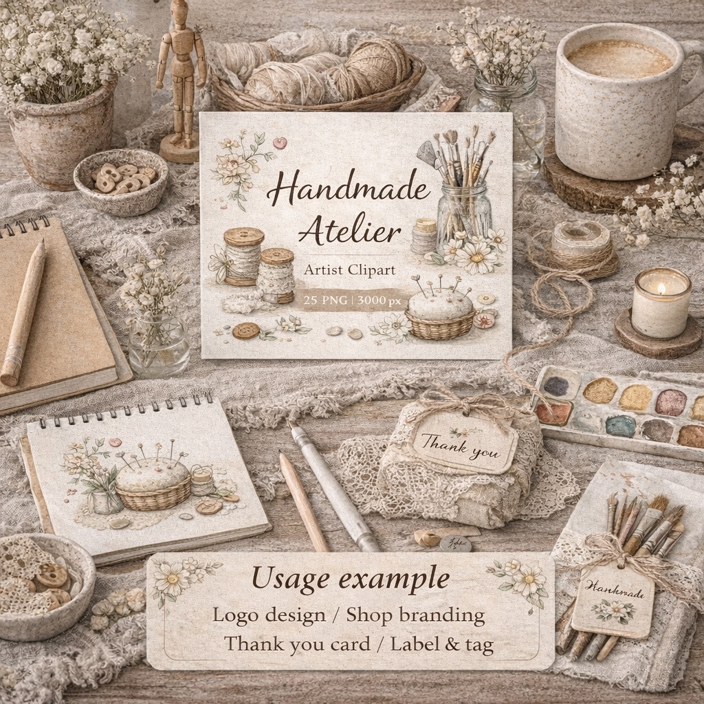 ハンドメイド作家のアトリエ|水彩クリップアート&Canvaテンプレート